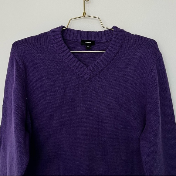 Express Wool Blend V-Neck Sweater Men's Purple Long Sleeve - Picture 5 of 6
